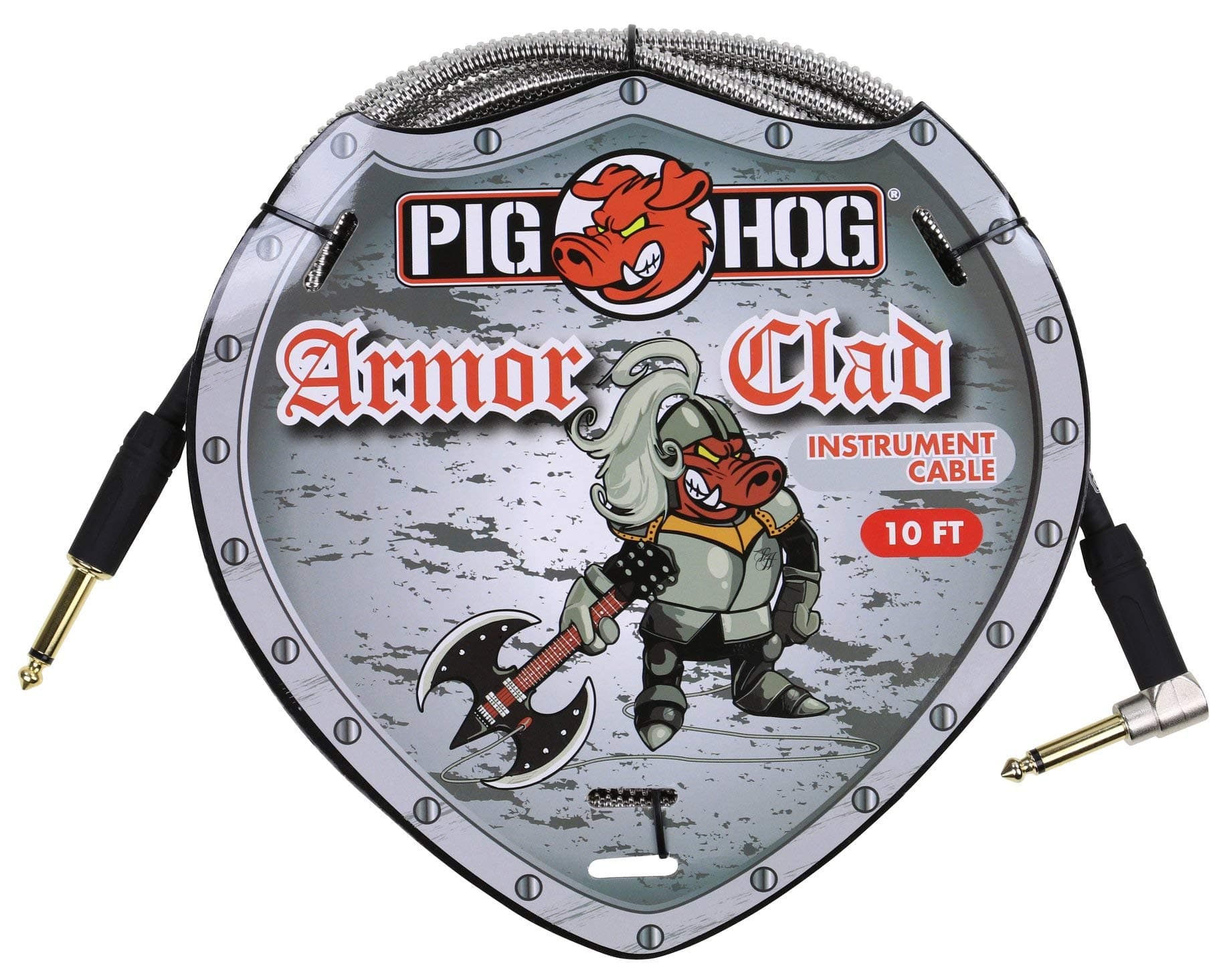 "Pig Hog PHAC-10R 10ft Armor Clad Right-Angle Guitar Cable - Durable 1/4" Instrument Cable"