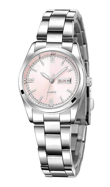 Carlien Women's Luxury Luminous Waterproof Calendar Stainless Steel Dress Quartz Watch Silver Pink