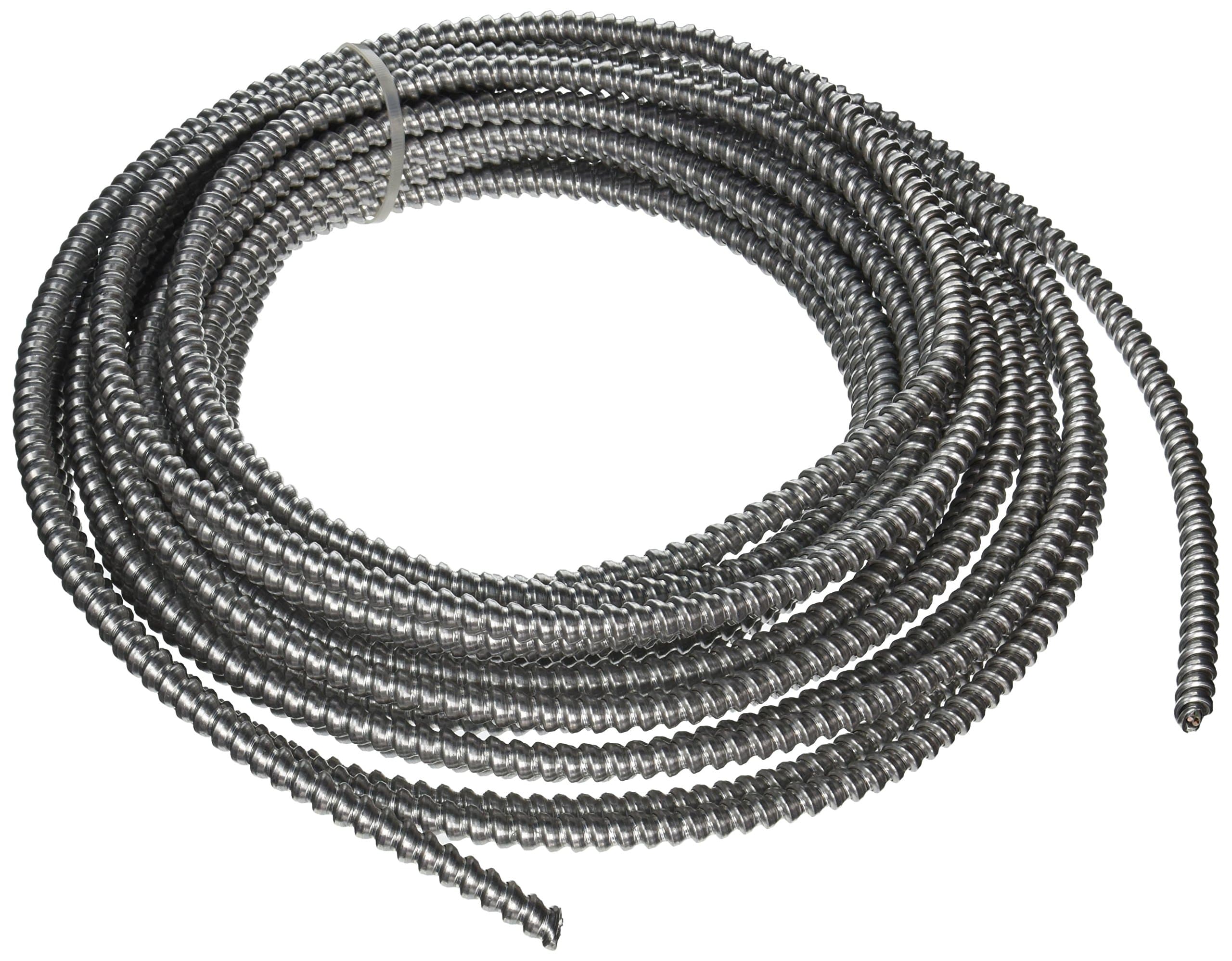 Southwire 68579222 14/2 MC Cable - 50ft 14-Gauge Solid Metal Clad with Aluminum Armor & Green Ground Wire