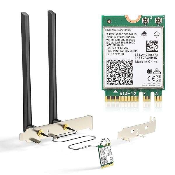 AX210 WiFi 6E Desktop Kit: Tri-Band 6GHz/5GHz/2.4GHz M.2 Card for Windows 10/11 with Bluetooth 5.2, Antennas & Ipex Cable