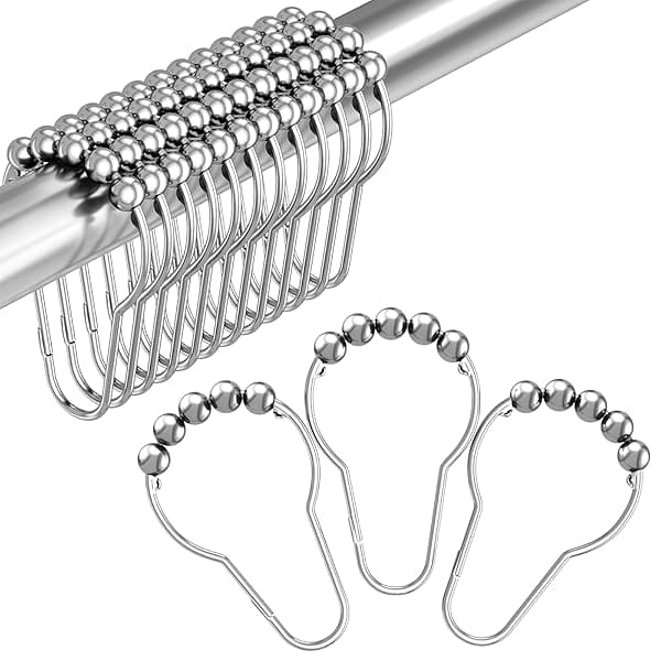 12PCS Rust Proof Stainless Steel Shower Curtain Hooks - Decorative Polished Chrome for Bathroom