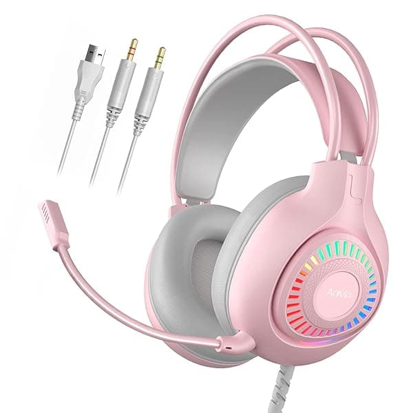 Anivia G1 Pink Gaming Headset for PS4, PS5, Xbox One, PC, Switch, Wired Over-Ear Headphone with Noise Isolation Microphone, Surround Sound Headphone