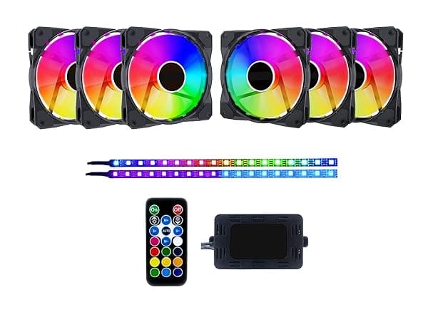 Upgrade Your PC: Apevia FB6P2-RGB 120mm Silent RGB Fan with Remote, 16 LEDs & Anti-Vibration Pads (6+2 Pack)