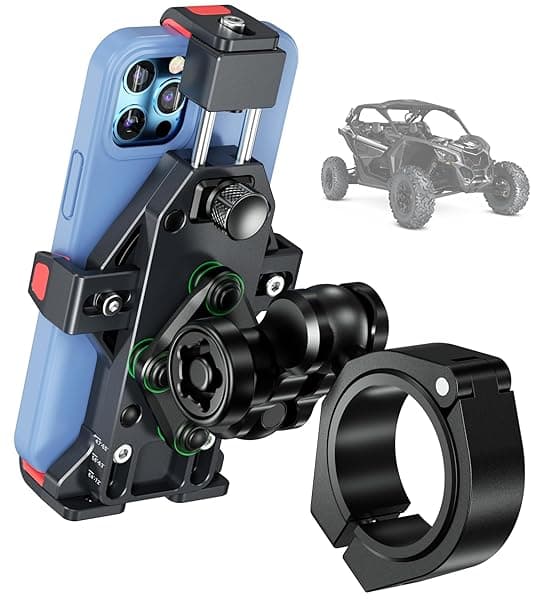 BRCOVAN Anti-Theft Aluminum Alloy UTV Phone Holder with Vibration Dampener and Secure Lock, Adjustable Roll Cage Cellphone Mount Fit 1.5'' 1.65''