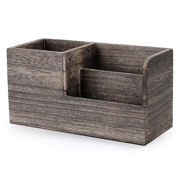 BTSKY Retro Wood Desk Pen Pencil Holder Multi-Function Organizer for Office Home Accessories Vintage Brown