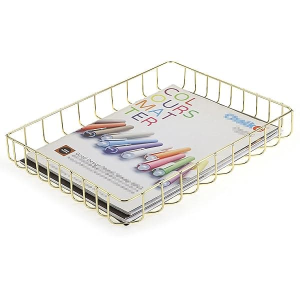 BTSKY Elegant A4 File Tray Organizer for Office and Home Storage Stylish Desk Document and Magazine Holder in Gold