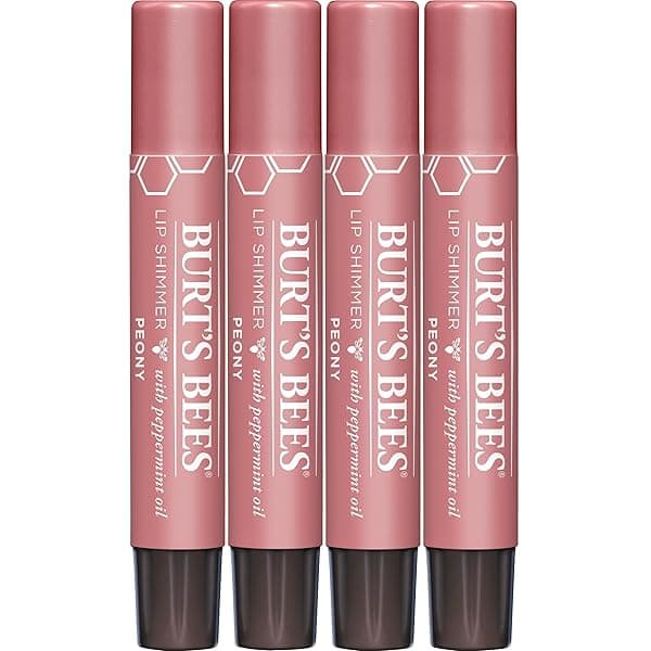 Valentine's Day Gift: Burt's Bees Shimmer Lip Tint 4-Pack - Hydrating, Glowy Color & Buildable Finish in Peony