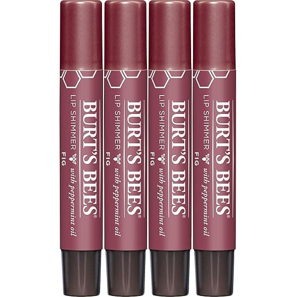 Valentine's Day Gift: Burt's Bees Shimmer Lip Tint - Hydrating Tinted Lip Balm in Fig (4 Pack) for Natural Glow & Buildable Color