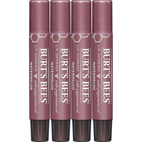 Valentine's Day Gift: Burt's Bees Shimmer Lip Tint 4-Pack - Hydrating Tinted Lip Balm in Watermelon for All-Day Glow