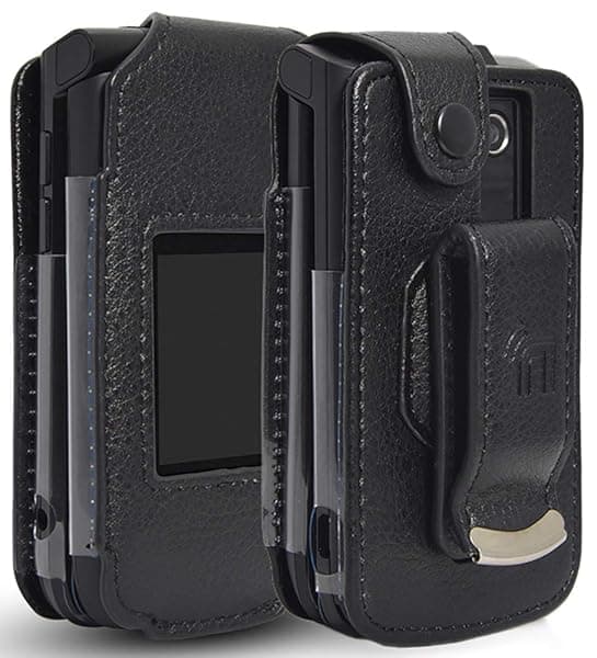 Black Vegan Leather Case for Orbic Journey with Built-in Screen Protection and Metal Belt Clip for Verizon Wireless ORB2200LBVZ