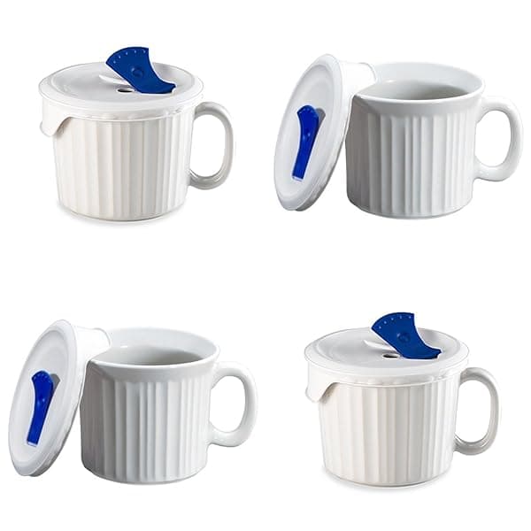 CorningWare French White Pop-Ins 20oz Mug with Blue Vented Cover - Durable & Stylish Kitchen Essential