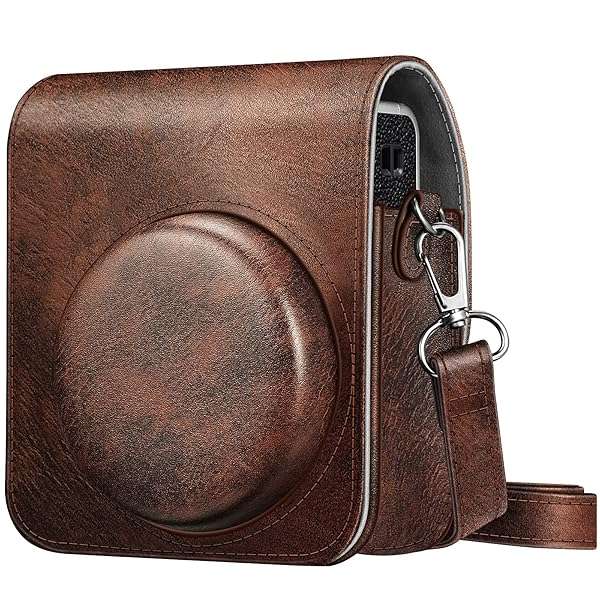 Fintie Vegan Leather Case for Fujifilm Instax Mini 40 - Stylish & Adjustable Vintage Brown Camera Bag
