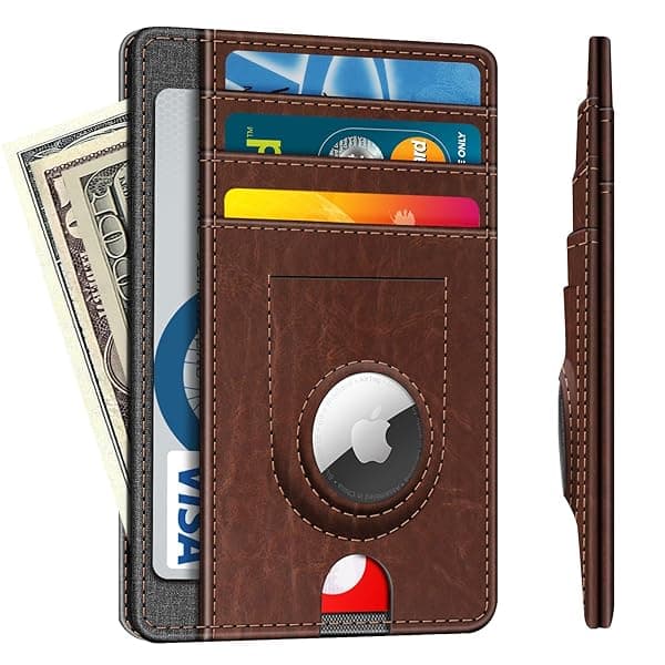 Fintie Slim Minimalist Front Pocket Wallet with AirTag Holder RFID Blocking Leather Wallet 7 Slots for Cash and Credit Cards