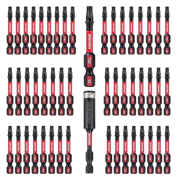 GEINXURN 50 Pieces T20 2 Inch Impact Tough Magnetic Torx Head Power Bits Set S2 Alloy Steel with Impact Bit Holder