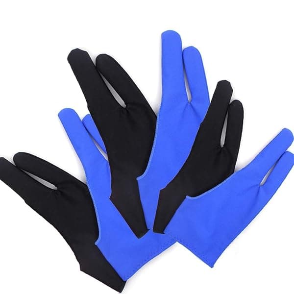 Gzingen 6 Pieces Artist Gloves for Drawing Tablet Two Finger Digital Artist Gloves in Black and Blue Three Sizes S M L