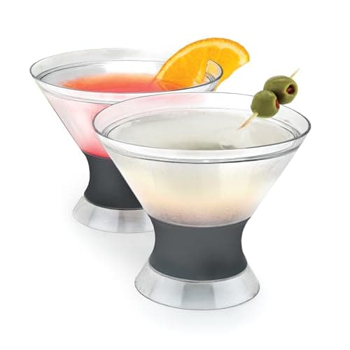 Host Freeze Insulated Martini Cups - Plastic Free Double Wall Chiller Set of 2, 9 oz Grey Cocktail Glasses
