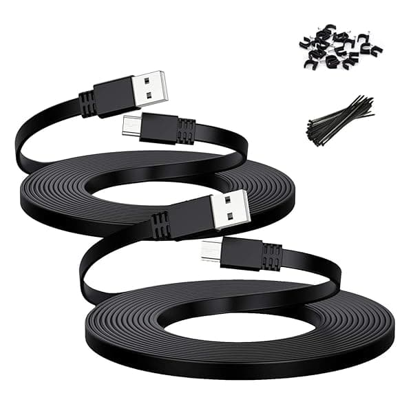 Itramax 30 FT Micro USB Power Cable 2 Pack Flat Charger for Wyze Cam V3 V4 Yi Cam Nest Cam Blink Mini XT Arlo Q Zmodo