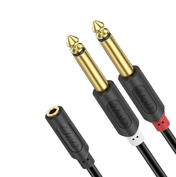 J&D 3.5mm to Dual 1/4 TS Stereo Breakout Cable - Gold Plated 3 Feet Audio Splitter