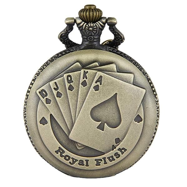 "Steampunk Royal Flush Poker Pocket Watch for Men & Women - Perfect Christmas Gift with 31.5" Chain"