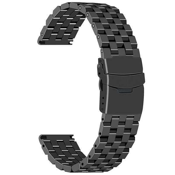 Juntan 26mm Brushed Stainless Steel Black Watch Band - Durable Metal Strap with Double FlipLock Buckle