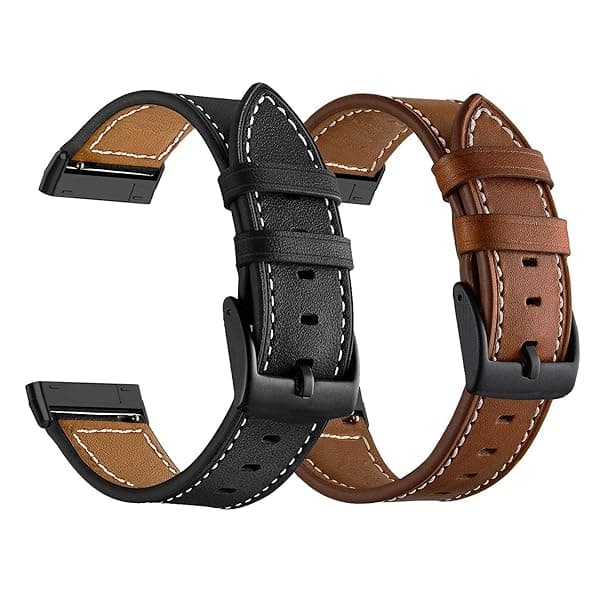 LDFAS LDFAS Leather Band Compatible for Fitbit Sense 2 Versa 4 Bands, (2 Pack) Women Men Accessory Watch Strap with Black Metal Buckle Compatible for