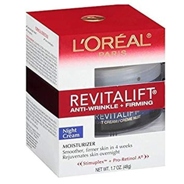 L'Oreal Paris RevitaLift Anti-Wrinkle Night Cream 1.7 oz - Firming Moisturizer (Pack of 4) for Youthful Skin