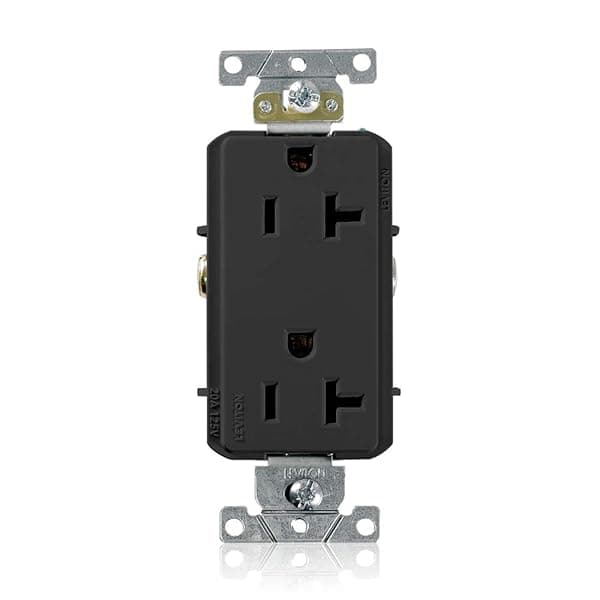 Leviton 16352-E 20A Decora Plus Duplex Receptacle - Commercial Grade, Self-Grounding, Black