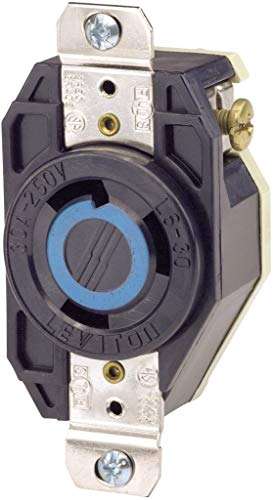 Leviton 2620 30 Amp 250 Volt Flush Mount Locking Receptacle - Industrial Grade Grounding V-0-MAX Black