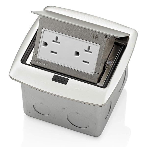 Leviton PFTR2-BN Pop-Up Floor Box: 20 Amp Tamper-Resistant Outlet in Brushed Nickel