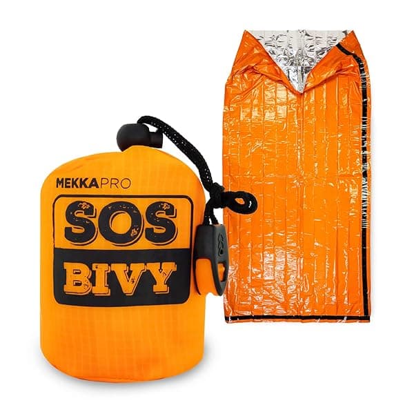 MEKKAPRO SOS Emergency Thermal Bivy Sleeping Bag & Survival Whistle - Ultimate Mylar Emergency Blanket for Outdoor Safety
