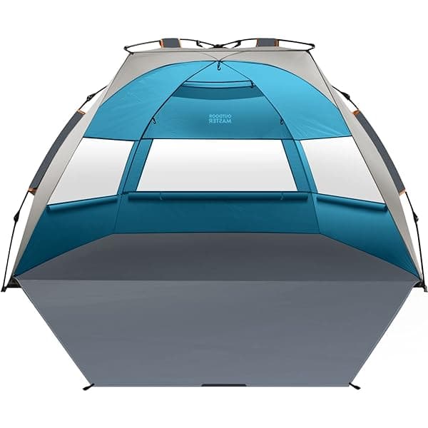 OutdoorMaster 4-Person Beach Tent: Easy Setup, Portable Sun Shelter with UPF 50+ Protection - Perfect for Family Fun!