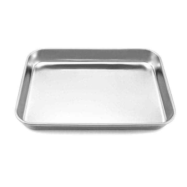 QWORK Stainless Steel Surgical Tray for Medical Instruments Tattoo Supplies 10 5/8 x 6 11/16 x 1 Flat Bottom Tray