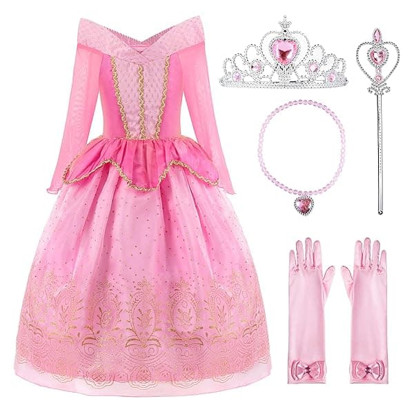 ReliBeauty Girls Princess Dress Up Costume with Accessories in Pink for Ages 4