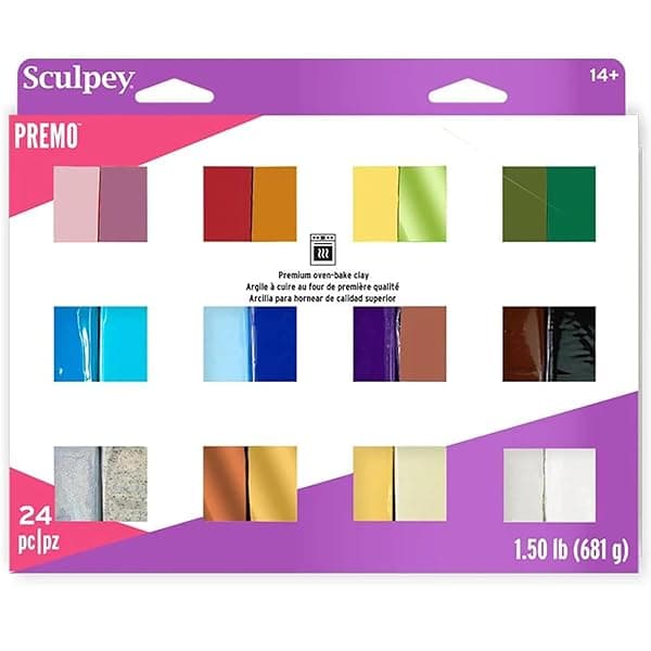 24-Color Sculpey Premo Polymer Clay Sampler - Non-Toxic, Oven-Bake, Perfect for Jewelry & DIY Projects