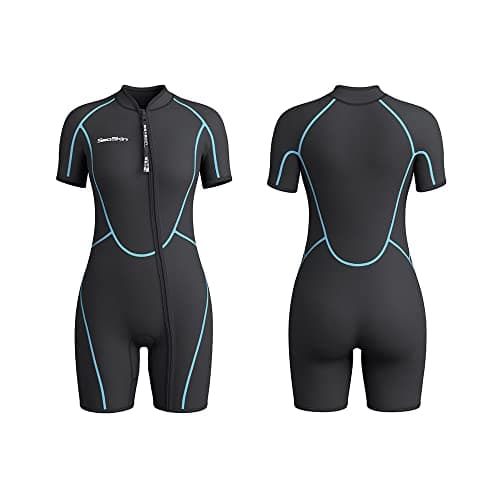 Seaskin Mens 3mm Shorty Wetsuit Full Body Diving Suit Front Zip for Diving Snorkeling Surfing Swimming Small