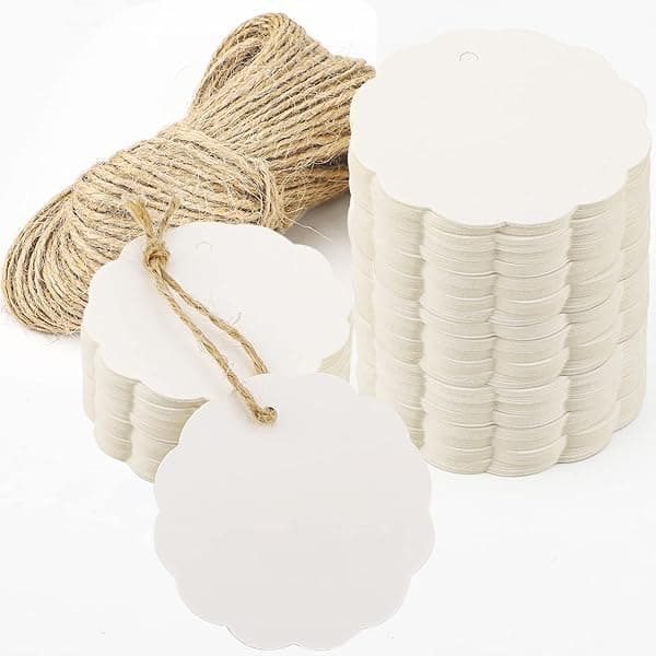 Segarty 200 PCS Flower Paper Tags with 100 Feet Jute Twine, Round Thick Hang Tags for Gifts Wrapping, Craft Project, Xmas Gift, DIY Wedding Bag