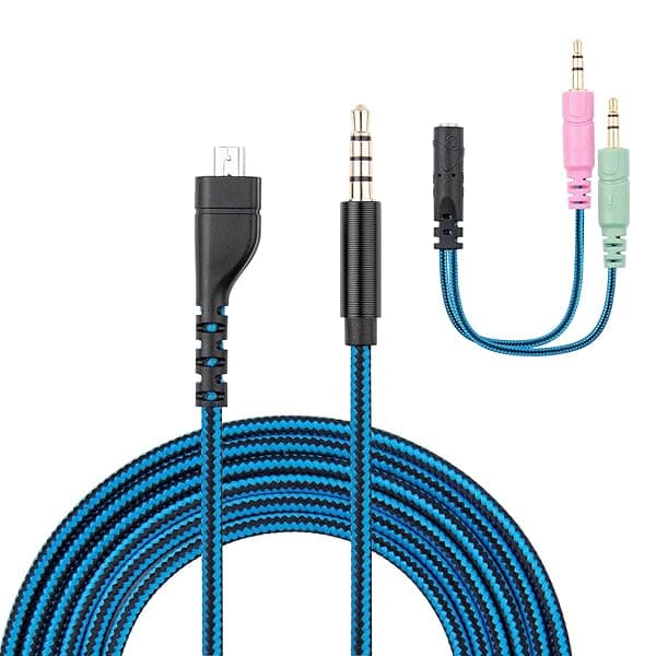 Smays Braided Arctis 7 Cable: Premium Audio Cord for SteelSeries Arctis 3, 5, Pro & Wireless Headsets with 3.5mm Splitter