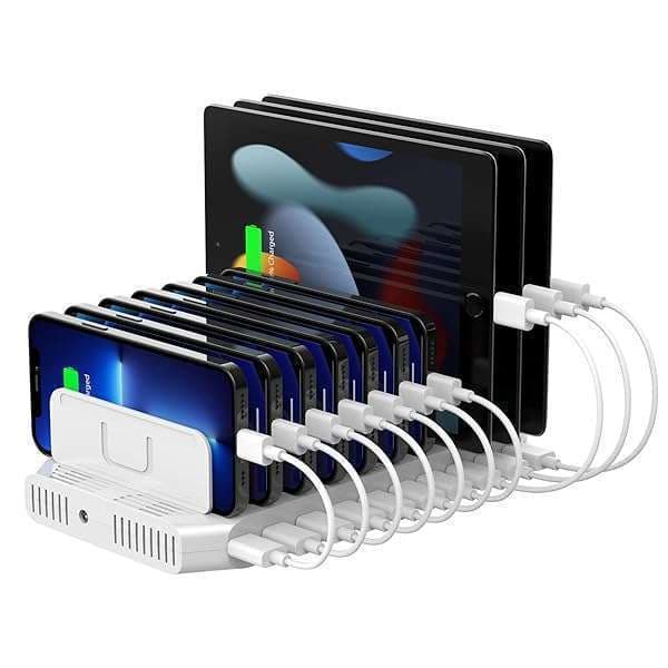Unitek Unitek 10-Port USB Charging Station: SmartIC Tech for iPad, iPhone, Tablet & Kindle - Adjustable Dividers & Organizer Stand