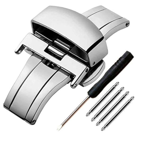 Vellsar 18mm Silver Butterfly Deployant Clasp for Leather Watch Bands - Easy Replacement Buckle