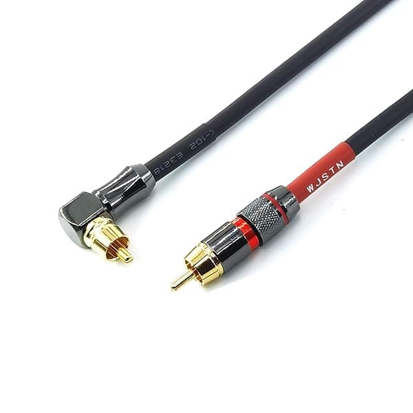 WJSTN-055 90 Degree Right Angle RCA Subwoofer Cable Audio Cable RCA Male to Male Audio Video Cord for Subwoofer, HDTV, Amplifiers,Home Theater,Hi-Fi