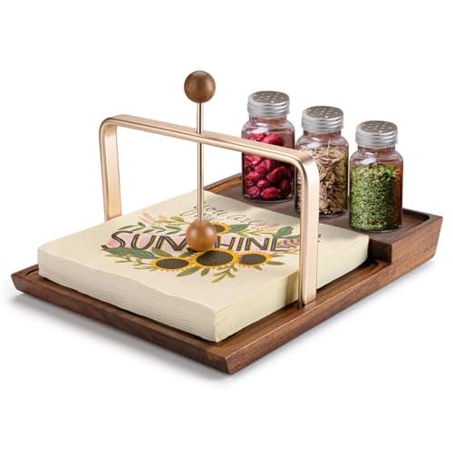 Wooden Napkin Holder with Salt and Pepper Shaker Holder, Two-in-one storage for napkins and seasoning bottles, Malfunction Salt Pepper Storage Holder