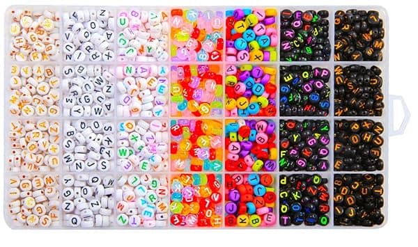 Eppingwin 1400 pcs Alphabet Letter Beads for Jewelry and Bracelet Making in 28 Grid Box with 7 Colors 4x7 mm Beads