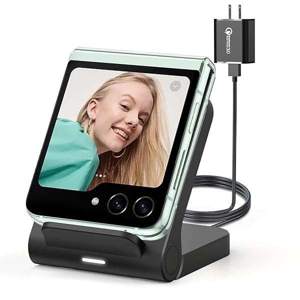 Geyo 15W Fast Wireless Charger for Samsung Galaxy Z Flip 6/5/4/3 - Charging Stand with QC3.0 Adapter Included