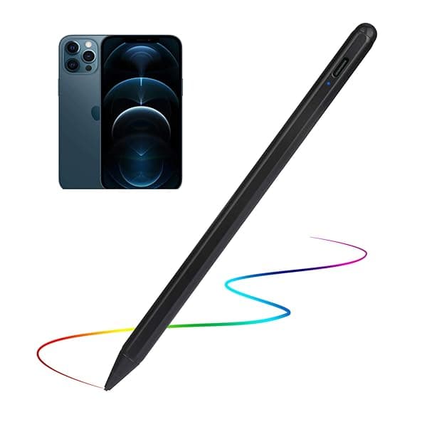 iPhone 15 14 13 12 Pro Max Stylus Pencil Active Digital Pen Type C Recharge Ultra Fine Tip for Drawing and Notes Black