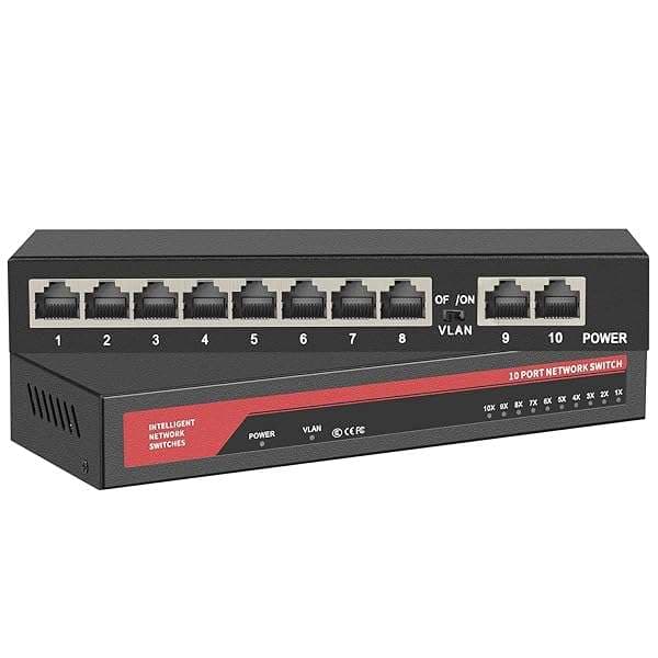 ienRon 10-Port Gigabit Ethernet Switch: Unmanaged, Fanless, Plug & Play with 8 Ports + 2 Uplink for Optimal Network Performance