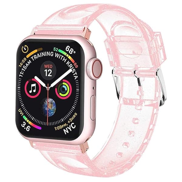 iiteeology iiteeology Soft Glitter Clear Apple Watch Band 42mm 41mm 40mm 38mm for Women Series 1-10 Pink Silver with Rose Gold Connector