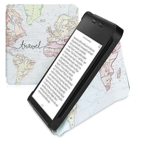 KWMobile Origami Case for Kobo Libra 2 - Slim PU Leather Cover with Stand in Travel Black/Multicolor