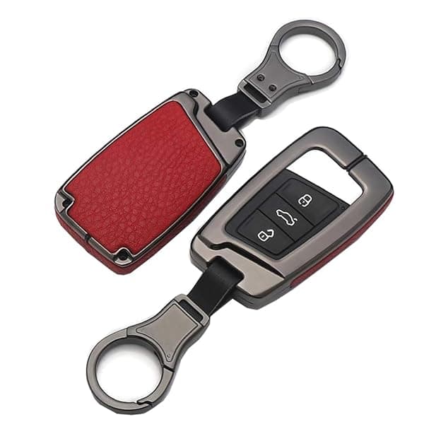 ontto Full Protection Key Fob Cover for VW Smart Remote Key Shell Volkswagen Key Holder Red with Keychain