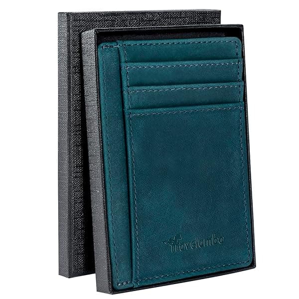 Travelambo Slim Wallet Minimalist Leather RFID Blocking Medium Size for Front Pocket Use