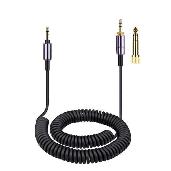 Replacement Coiled Aux Cord for Sony WH-1000XM5, WH-CH720N, MDR-950BT - 14ft with 6.35mm Adapter